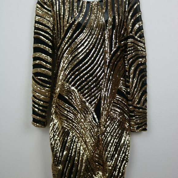 Camille Womens Dress Long Sleeve Sheer Sequins Zip - Picture 2 of 7